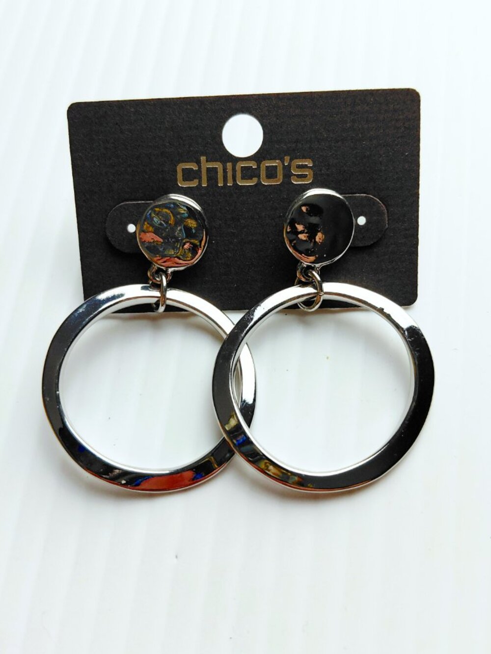 Chico's Hammered Silver Tone Dangle Hoop Earrings Fashion Jewelry